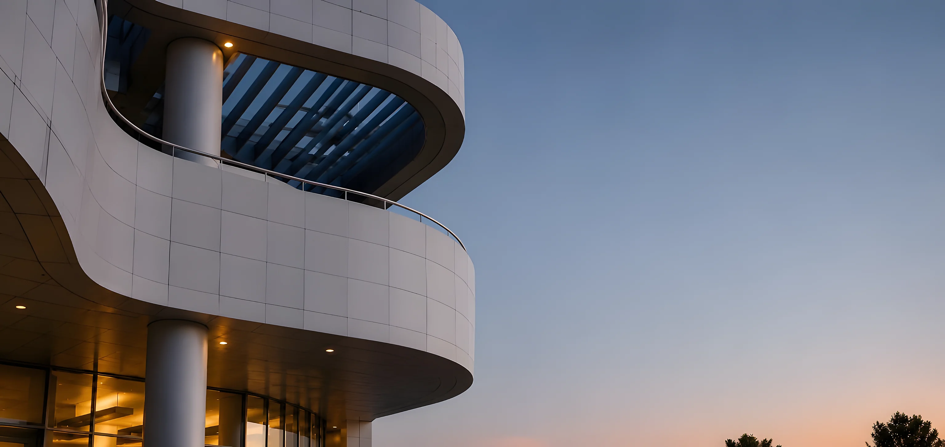 Modern building exterior at dusk